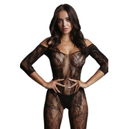 Lace Sleeved Bodystocking - One Size - Black