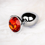 Round Gem Butt Plug - Large - Silver/Ruby Red