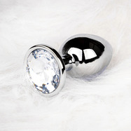 Round Gem Butt Plug - Small - Silver/Diamond